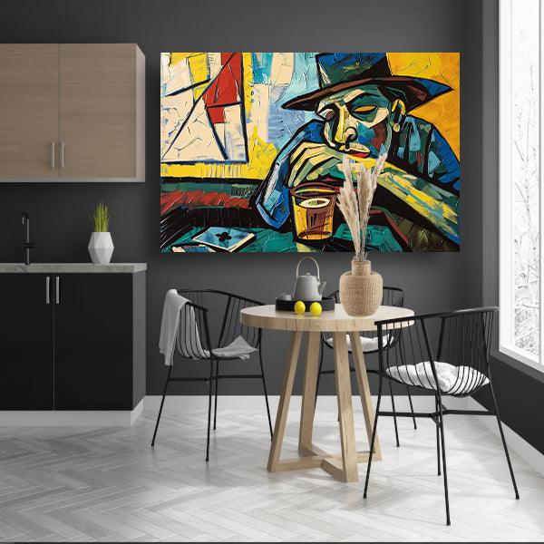 Man in café met kaart en glas acrylglas