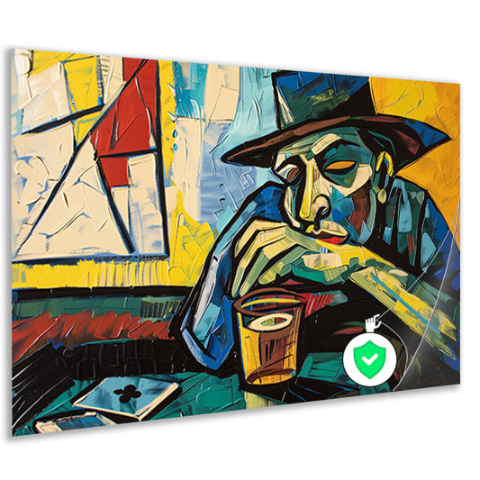 Man in café met kaart en glas   poster