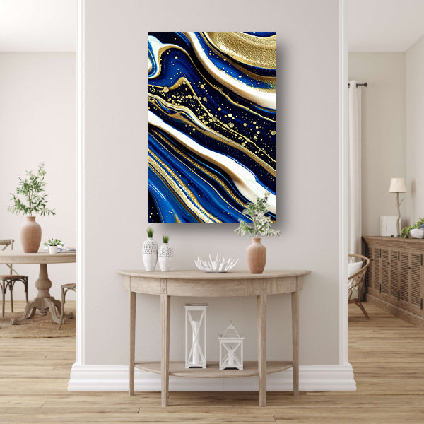 Abstracte waterval kunst met gouden accenten acrylglas