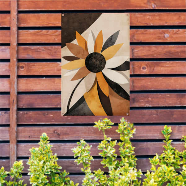 Abstracte Sepia Zonnebloem Geometrisch Ontwerp tuinposter