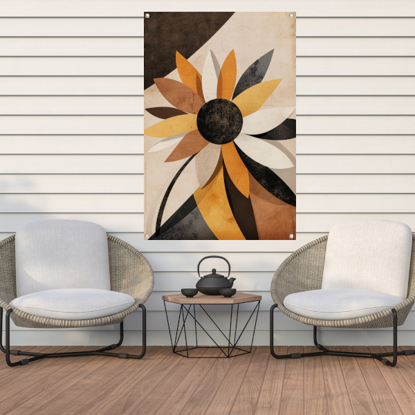 Abstracte Sepia Zonnebloem Geometrisch Ontwerp tuinposter