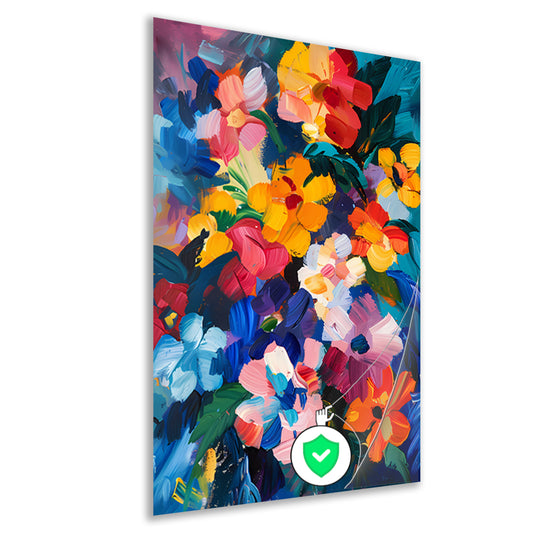 Explosie van kleuren in abstract bloemenschilderij poster