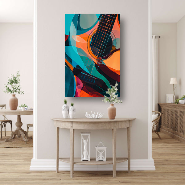 Abstract Kubistische Gitaar in Levendige Kleuren canvas