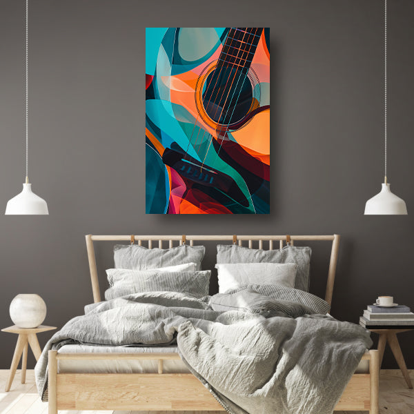 Abstract Kubistische Gitaar in Levendige Kleuren poster