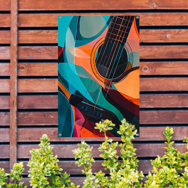 Abstract Kubistische Gitaar in Levendige Kleuren tuinposter