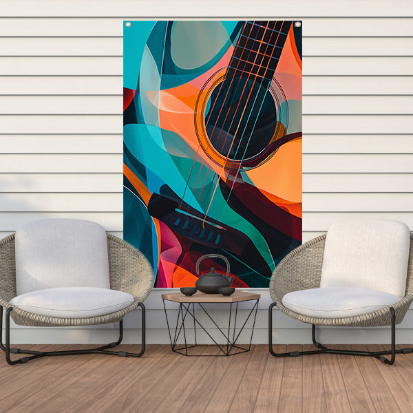 Abstract Kubistische Gitaar in Levendige Kleuren tuinposter