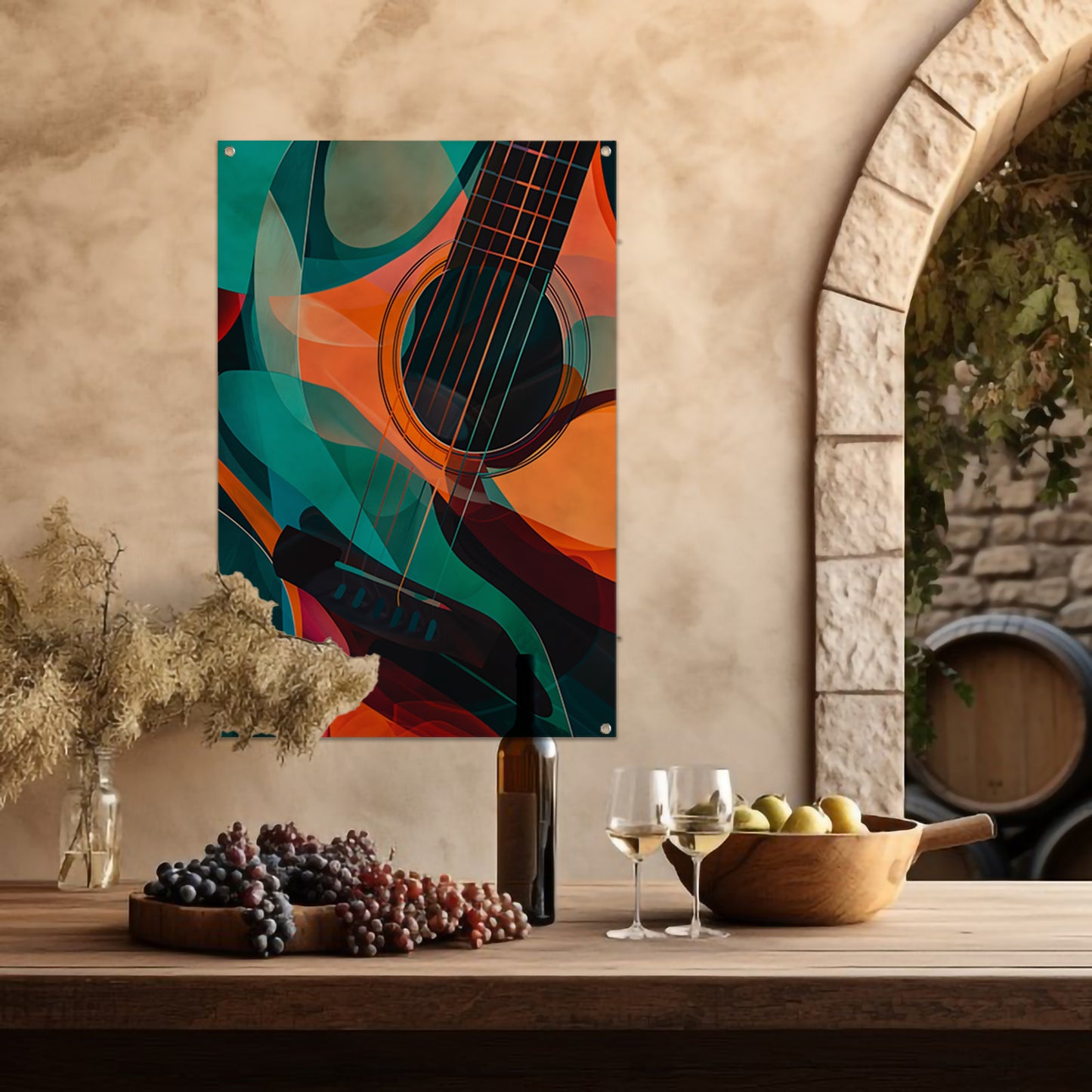 Abstract Kubistische Gitaar in Levendige Kleuren tuinposter