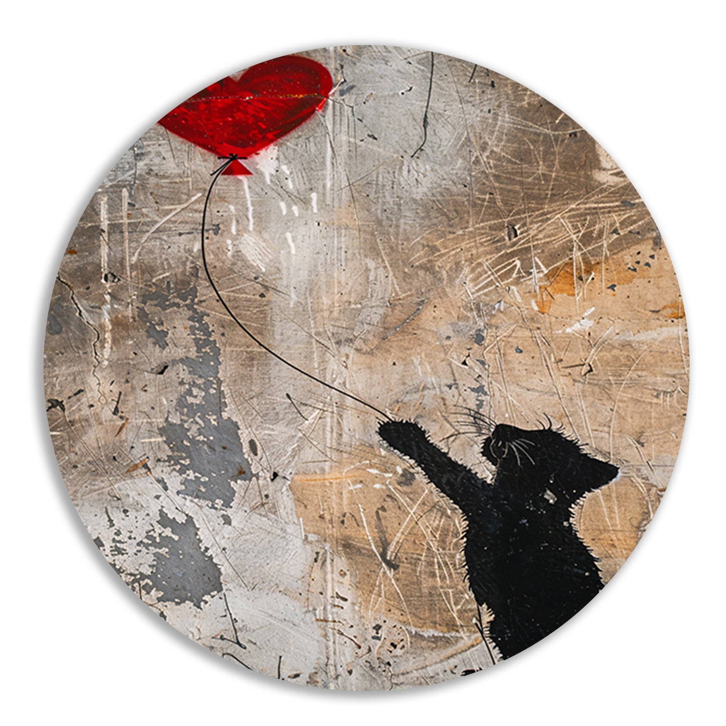 Silhouet van kat met rood hartvormige ballon forex muurcirkel