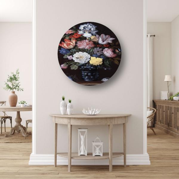 Bloemenstilleven met schelpen - Balthasar van der Ast aluminium muurcirkel