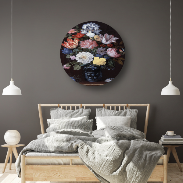 Bloemenstilleven met schelpen - Balthasar van der Ast aluminium muurcirkel