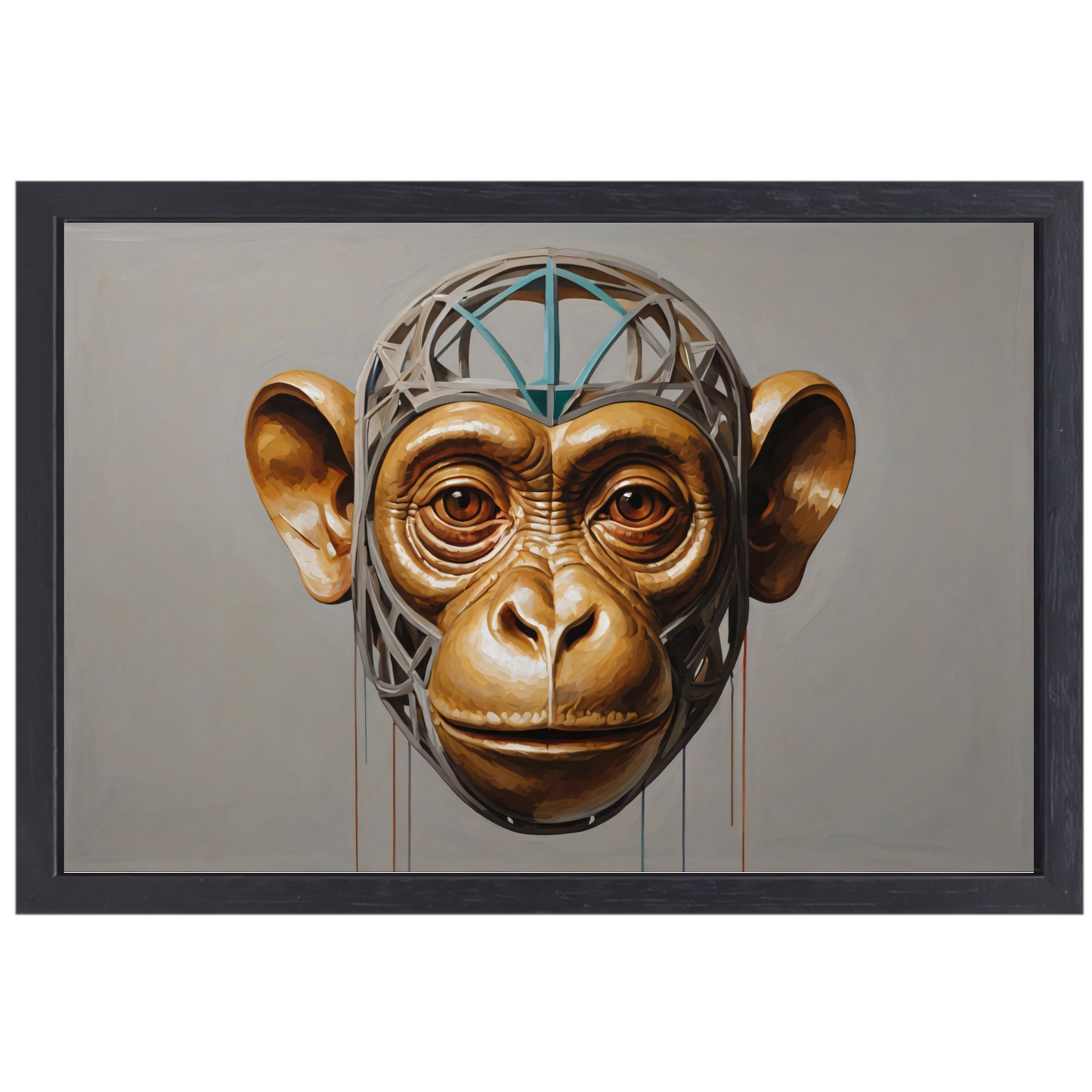 De Reflectie van Gedachten: Surrealistische Aap canvas met baklijst