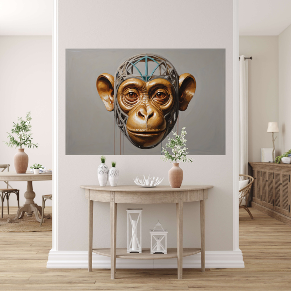 De Reflectie van Gedachten: Surrealistische Aap canvas met baklijst