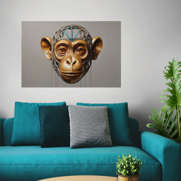 De Reflectie van Gedachten: Surrealistische Aap canvas met baklijst