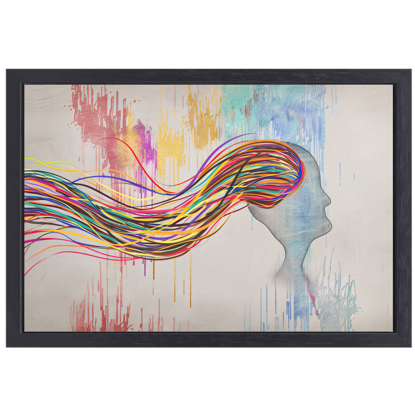 Abstracte Basquiat met kleurexplosie canvas met baklijst