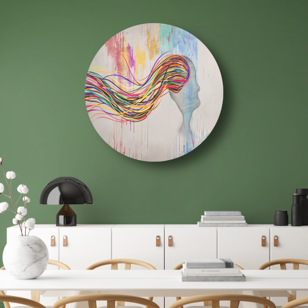 Abstracte Basquiat met kleurexplosie aluminium muurcirkel