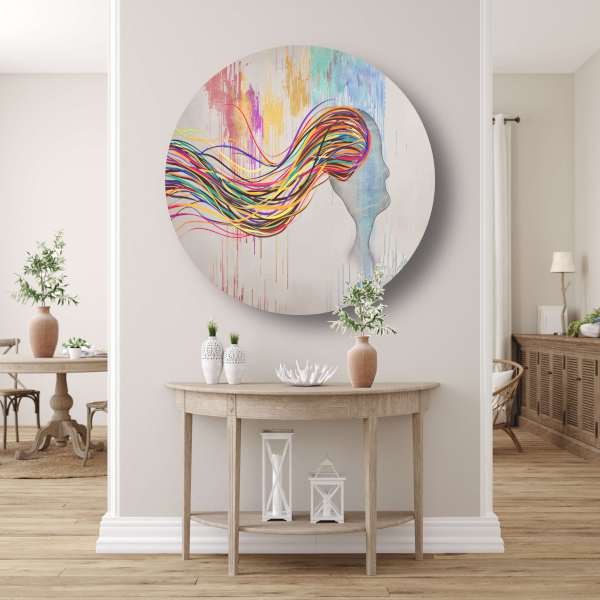 Abstracte Basquiat met kleurexplosie aluminium muurcirkel