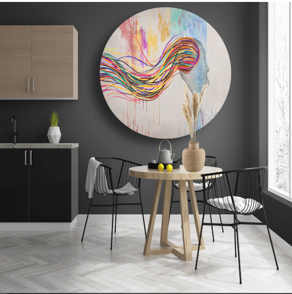 Abstracte Basquiat met kleurexplosie aluminium muurcirkel