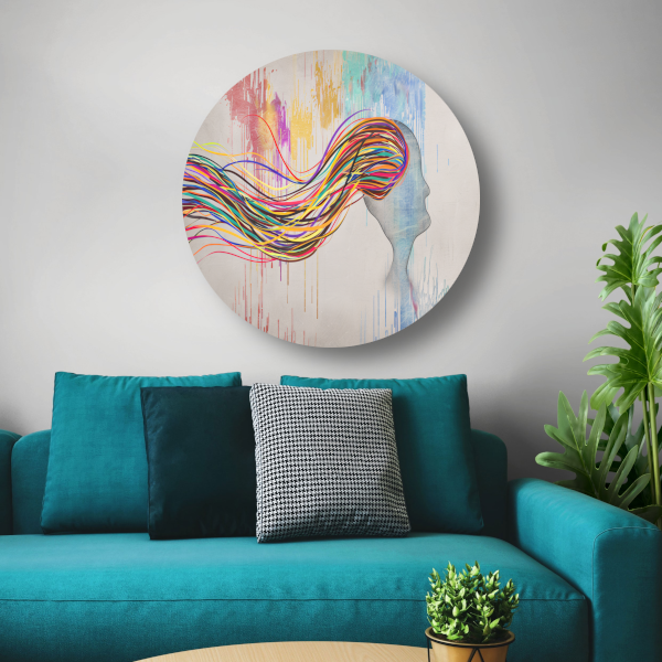 Abstracte Basquiat met kleurexplosie aluminium muurcirkel