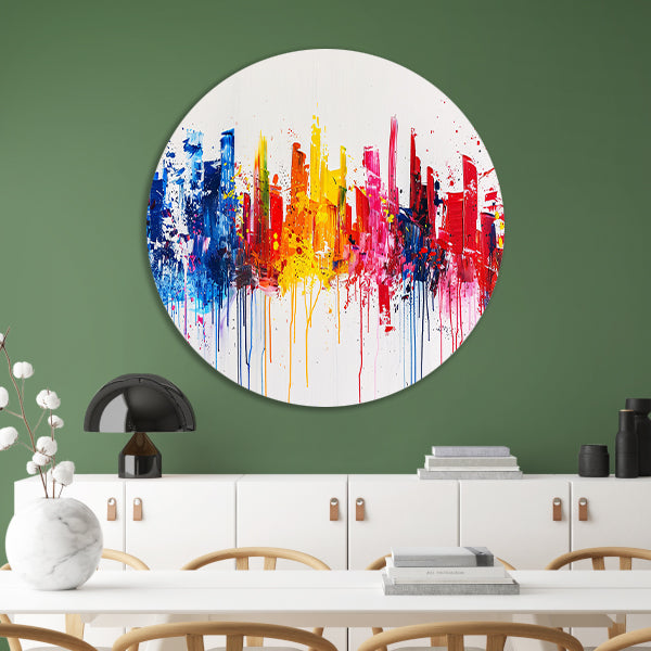 Abstracte kleurrijke skyline op witte achtergrond forex muurcirkel