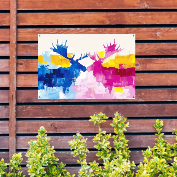 Abstract schilderij van elanden in felle kleuren tuinposter