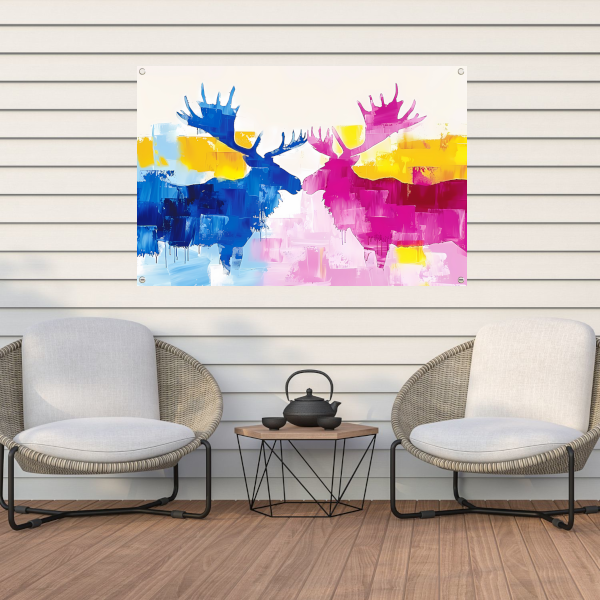 Abstract schilderij van elanden in felle kleuren tuinposter