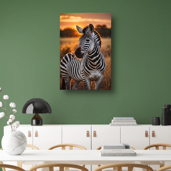 Zebra bij zonsondergang in savanne canvas