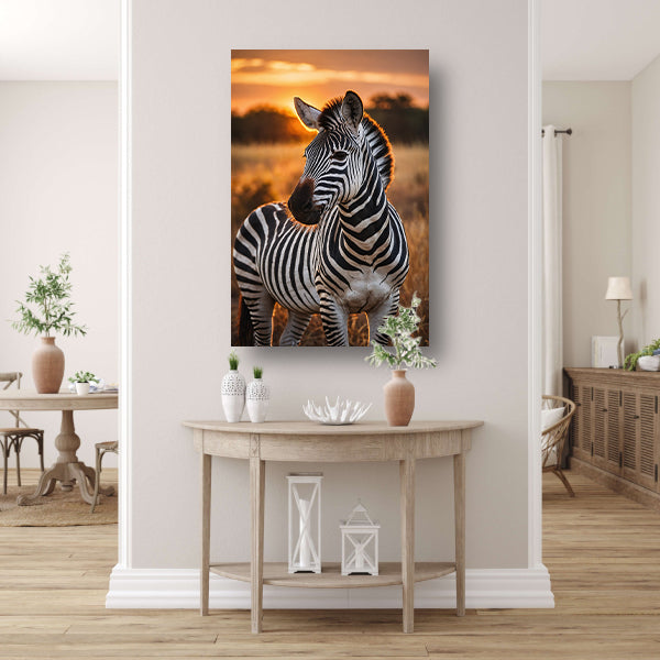 Zebra bij zonsondergang in savanne canvas