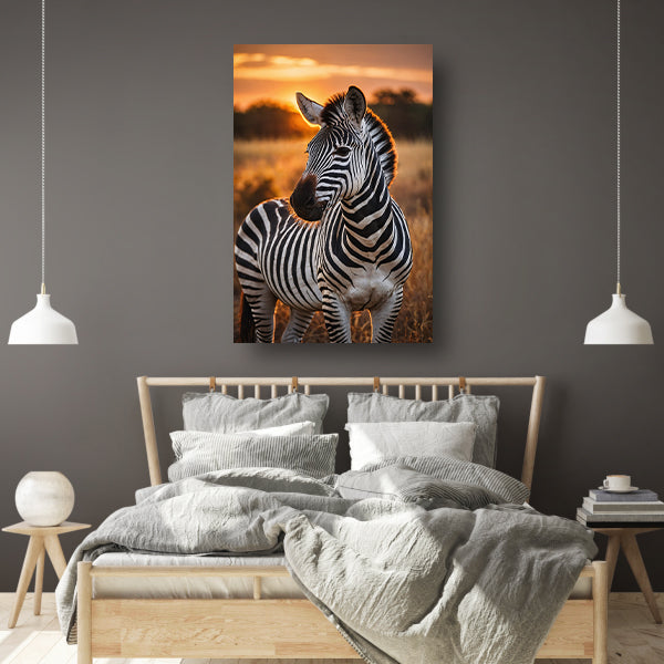 Zebra bij zonsondergang in savanne canvas