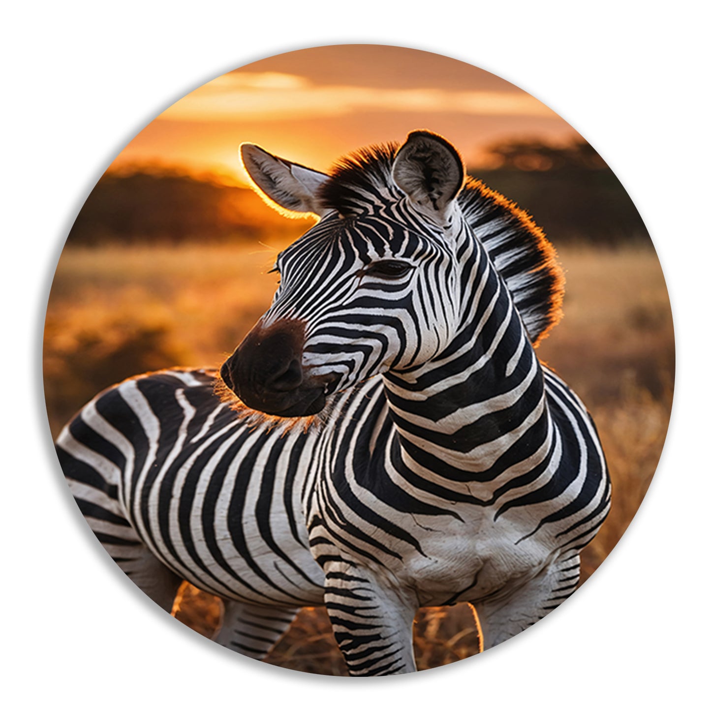 Zebra bij zonsondergang in savanne forex muurcirkel
