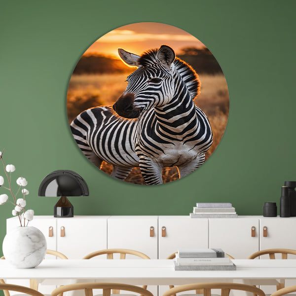 Zebra bij zonsondergang in savanne forex muurcirkel