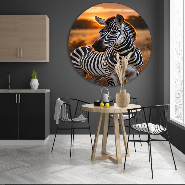 Zebra bij zonsondergang in savanne forex muurcirkel