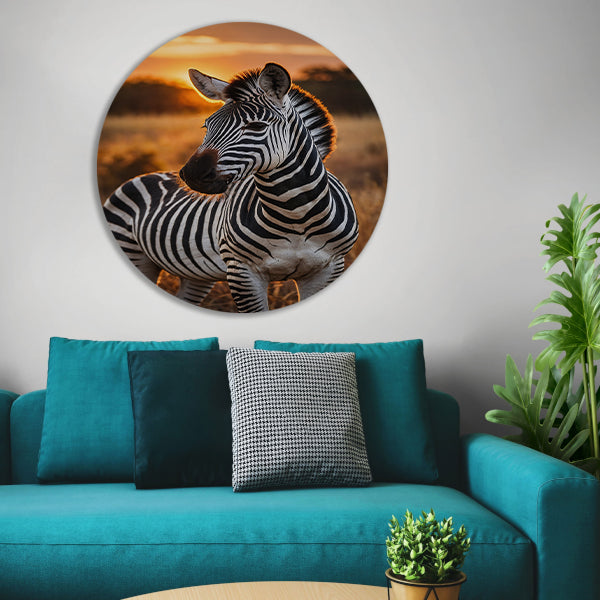 Zebra bij zonsondergang in savanne forex muurcirkel