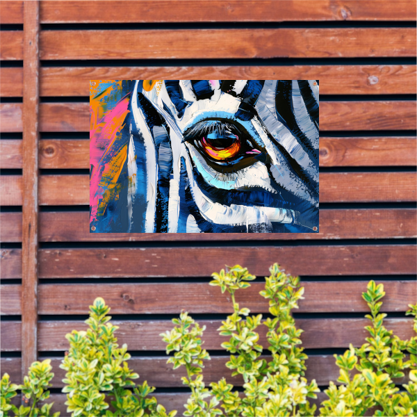 Abstracte kleurrijke close-up van een dierenoog tuinposter