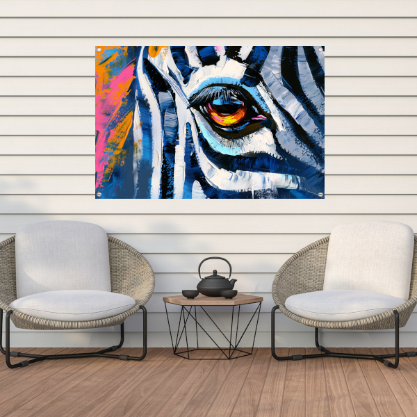 Abstracte kleurrijke close-up van een dierenoog tuinposter