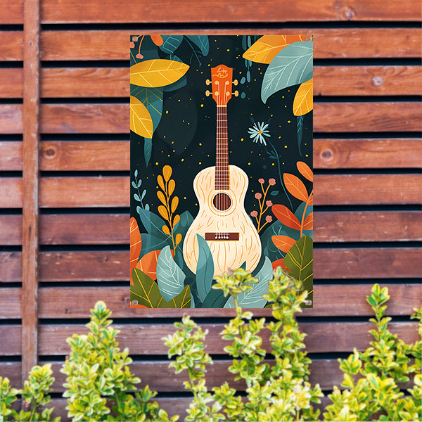 Gitaar omringd door weelderige planten tuinposter
