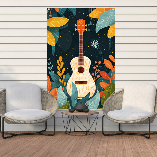 Gitaar omringd door weelderige planten tuinposter