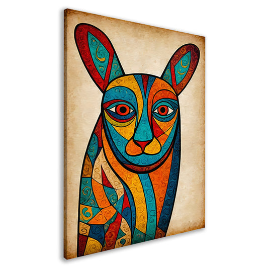 Kleurrijke kubistische kat kunstwerk canvas