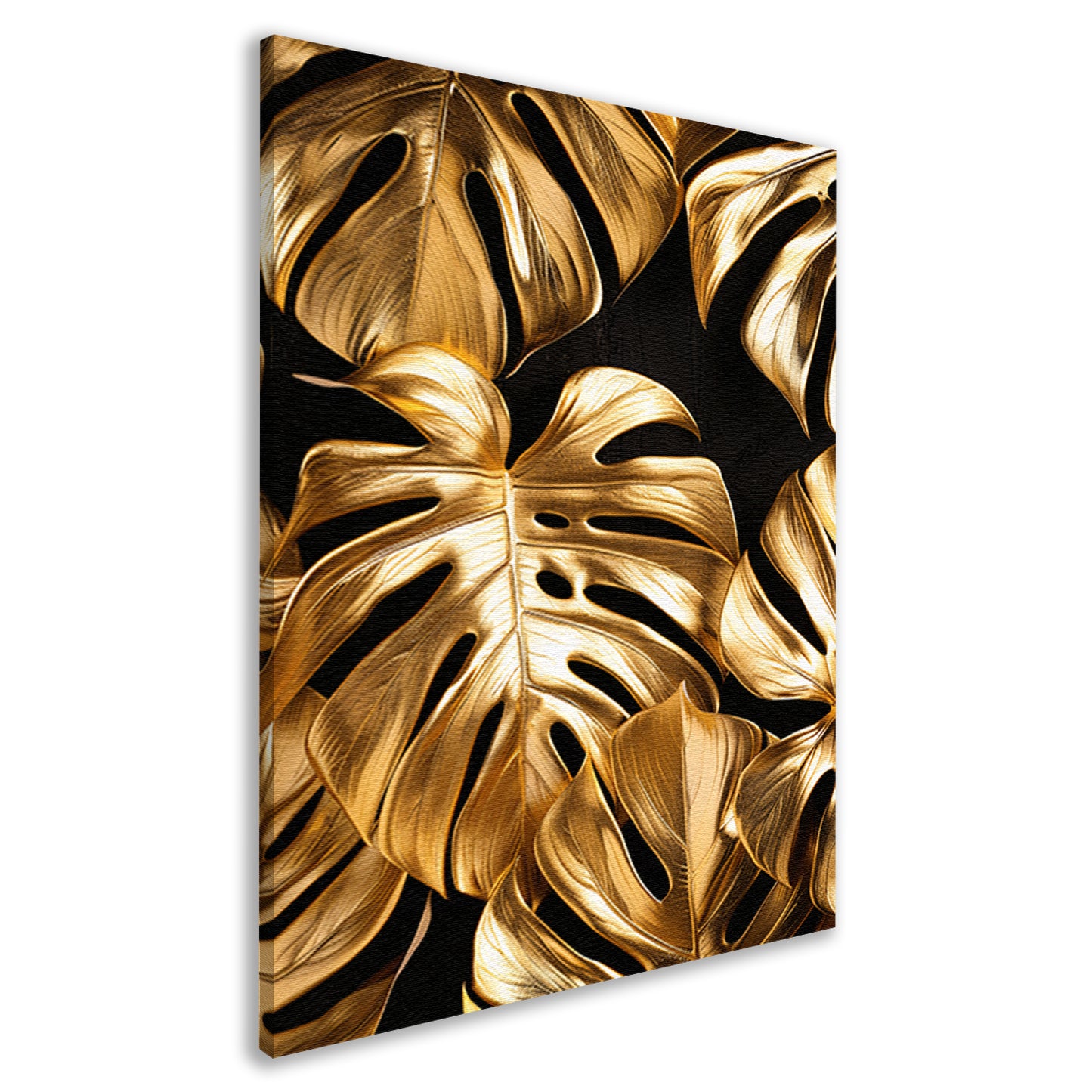 Gouden Monstera Bladeren op Zwart canvas