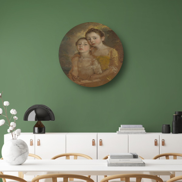 De dochters van de schilder met een kat - Thomas Gainsborough aluminium muurcirkel