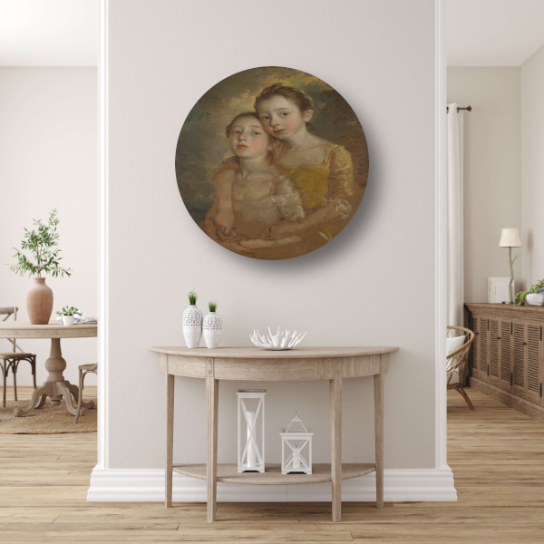 De dochters van de schilder met een kat - Thomas Gainsborough aluminium muurcirkel
