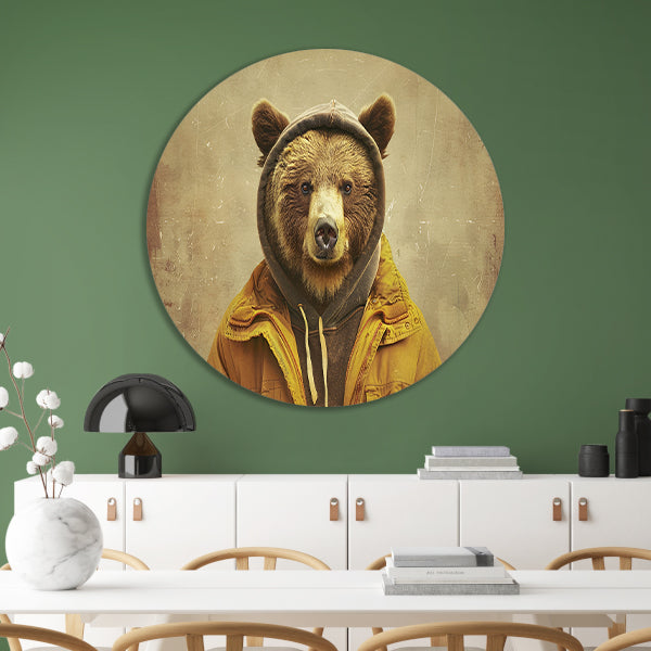 Beer in Retro Kleding met Vintage Sfeer aluminium muurcirkel