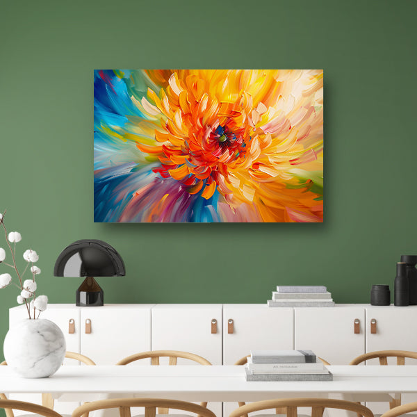 Abstracte schilderij van kleurrijke chrysant canvas