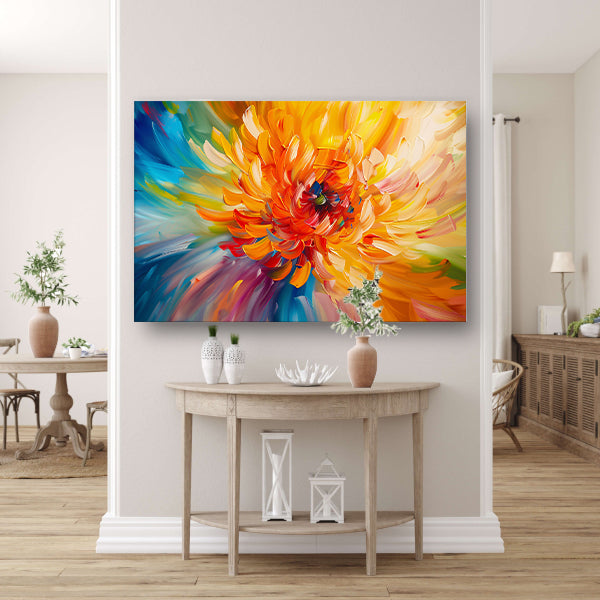 Abstracte schilderij van kleurrijke chrysant canvas