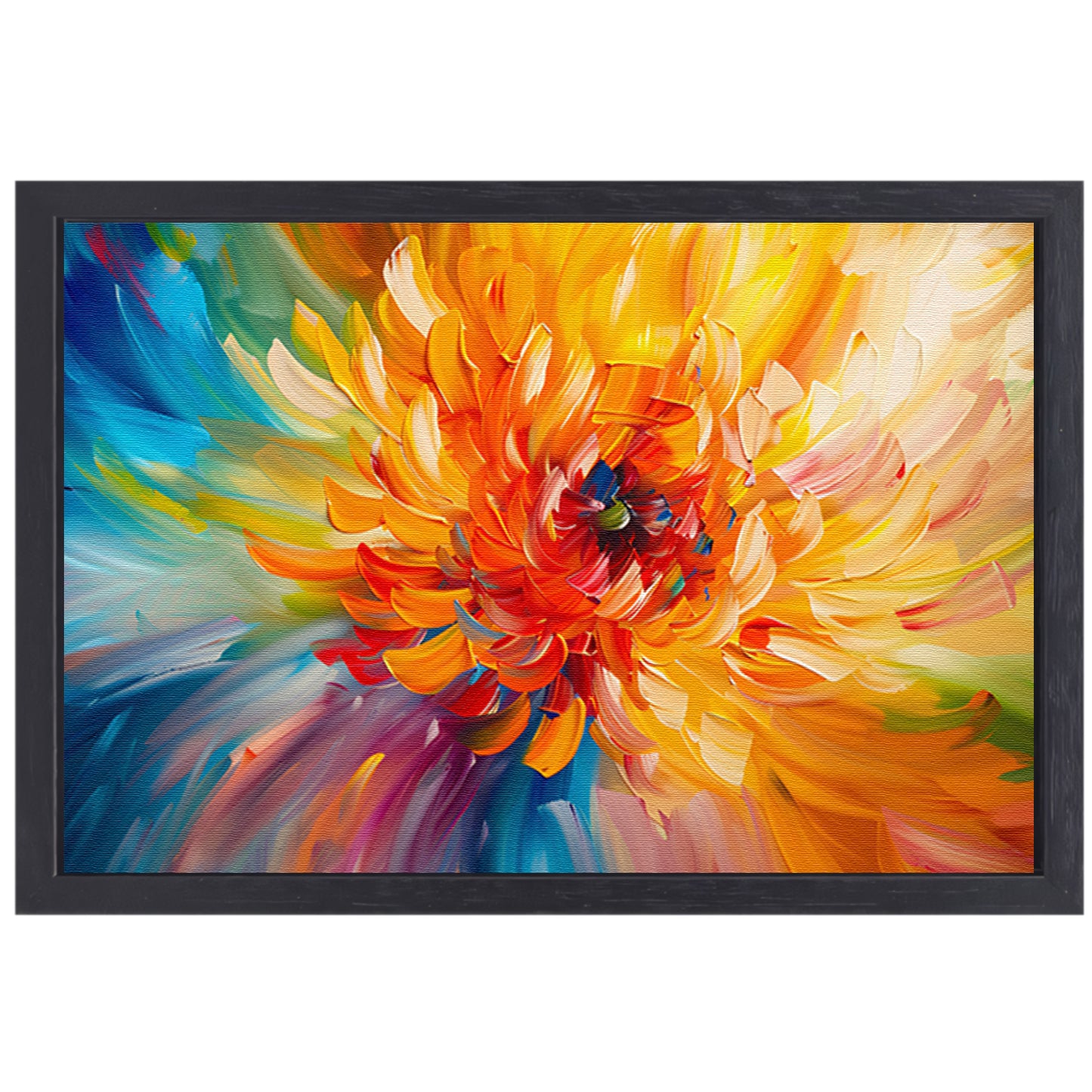 Abstracte schilderij van kleurrijke chrysant canvas met baklijst