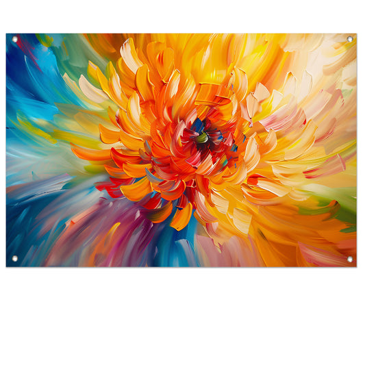 Abstracte schilderij van kleurrijke chrysant tuinposter