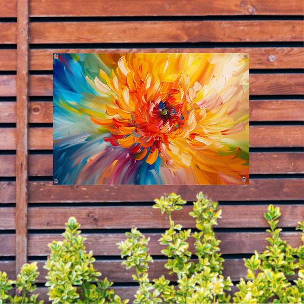 Abstracte schilderij van kleurrijke chrysant tuinposter