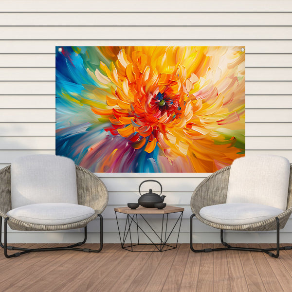 Abstracte schilderij van kleurrijke chrysant tuinposter