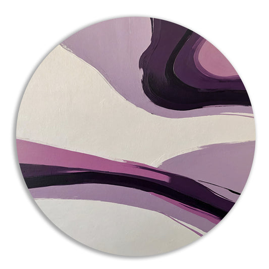 Abstracte Paarse Golven op Minimalistisch aluminium muurcirkel