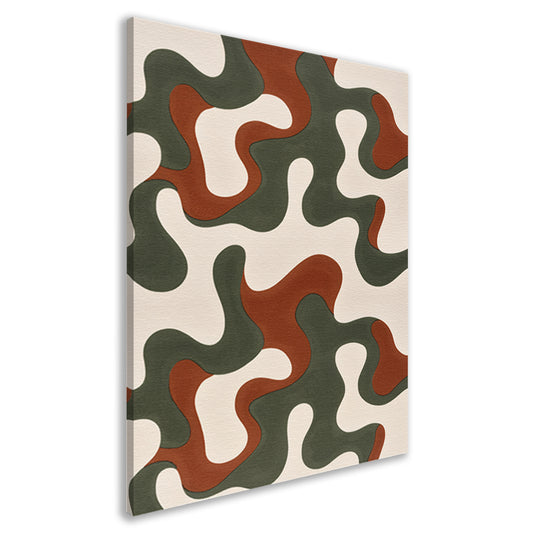 Abstract kunstwerk met groene, bruine en rode patronen canvas
