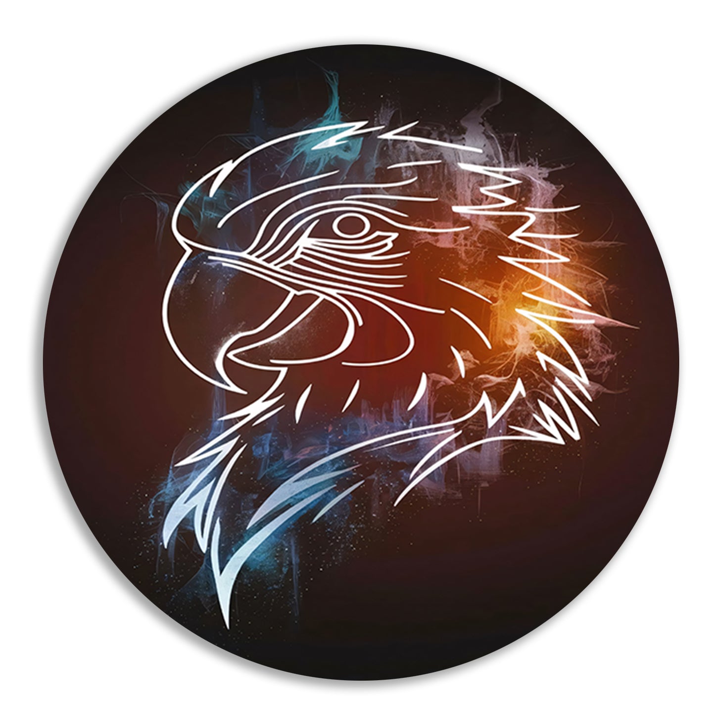 Dynamische Abstracte Adelaar in Blauw en Oranje aluminium muurcirkel